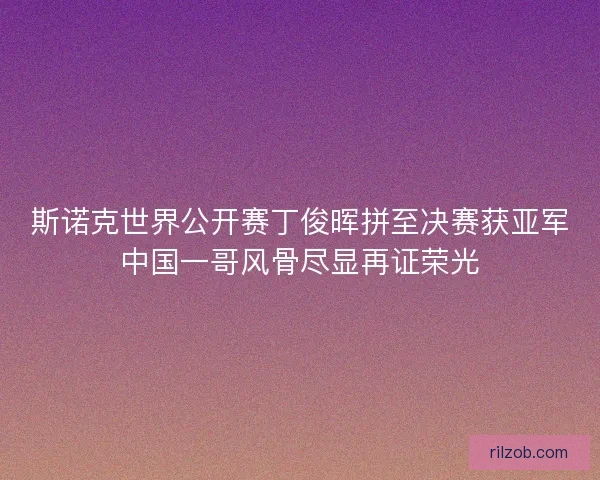斯诺克世界公开赛丁俊晖拼至决赛获亚军中国一哥风骨尽显再证荣光